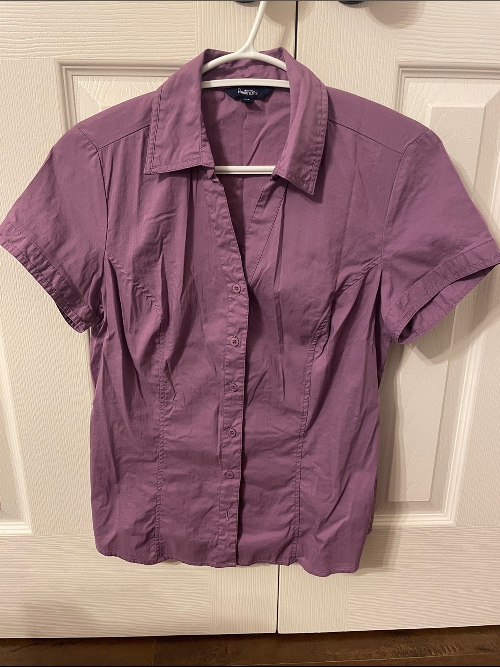 Purple Button-Front Short-Sleeve Blouse